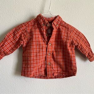 Little Me Orange Plaid Button Down Shirt 3-6